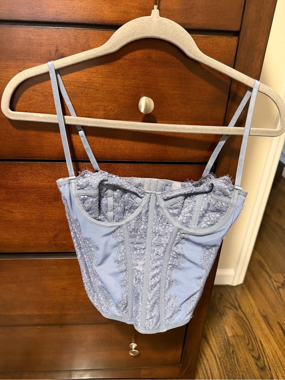 Urban Outfitters Women’s Lace Corset Bustier Top - Light Blue medium